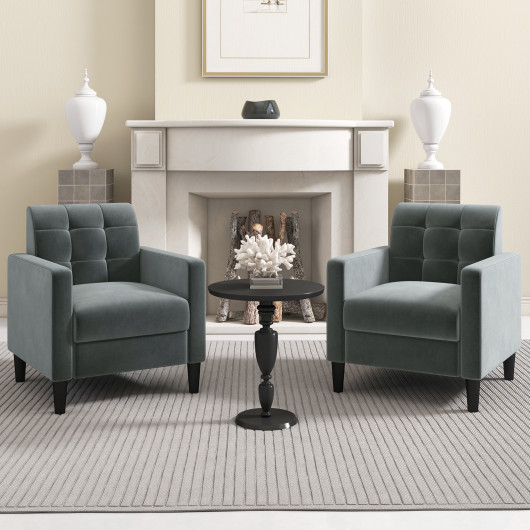 Mid Century Modern Tufted Velvet Accent Chair with Armrests 2 Mid Century Modern Tufted Velvet Accent Chair with Armrests - Image 2