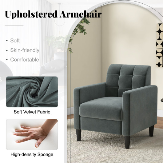 Mid Century Modern Tufted Velvet Accent Chair with Armrests 7 Mid Century Modern Tufted Velvet Accent Chair with Armrests - Image 7