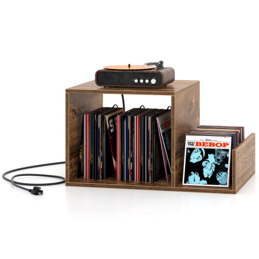 Mid Century Turntable Stand with Vinyl Storage and Power Outlet - Image 4