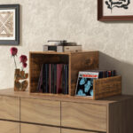 Mid Century Turntable Stand with Vinyl Storage and Power Outlet