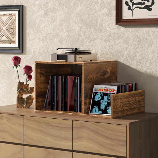 Mid Century Turntable Stand with Vinyl Storage and Power Outlet - Image 6