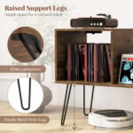 Mid Century Turntable Stand with Vinyl Storage and Power Outlet