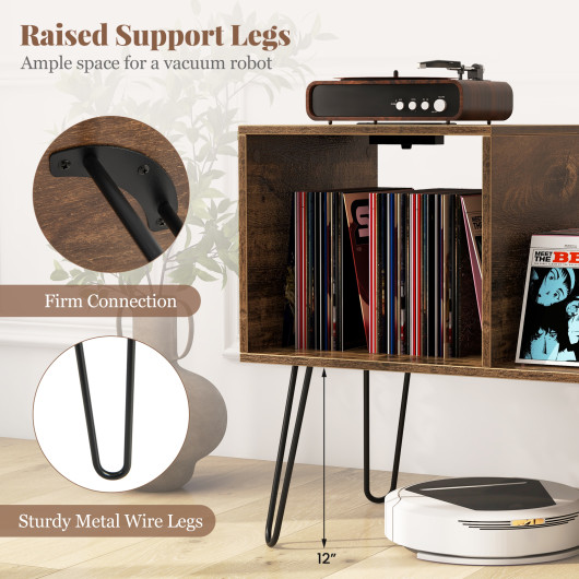 Mid Century Turntable Stand with Vinyl Storage and Power Outlet - Image 7
