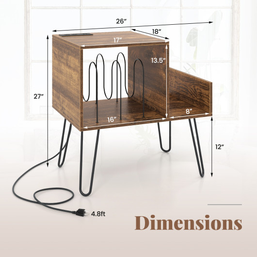 Mid Century Turntable Stand with Vinyl Storage and Power Outlet - Image 5