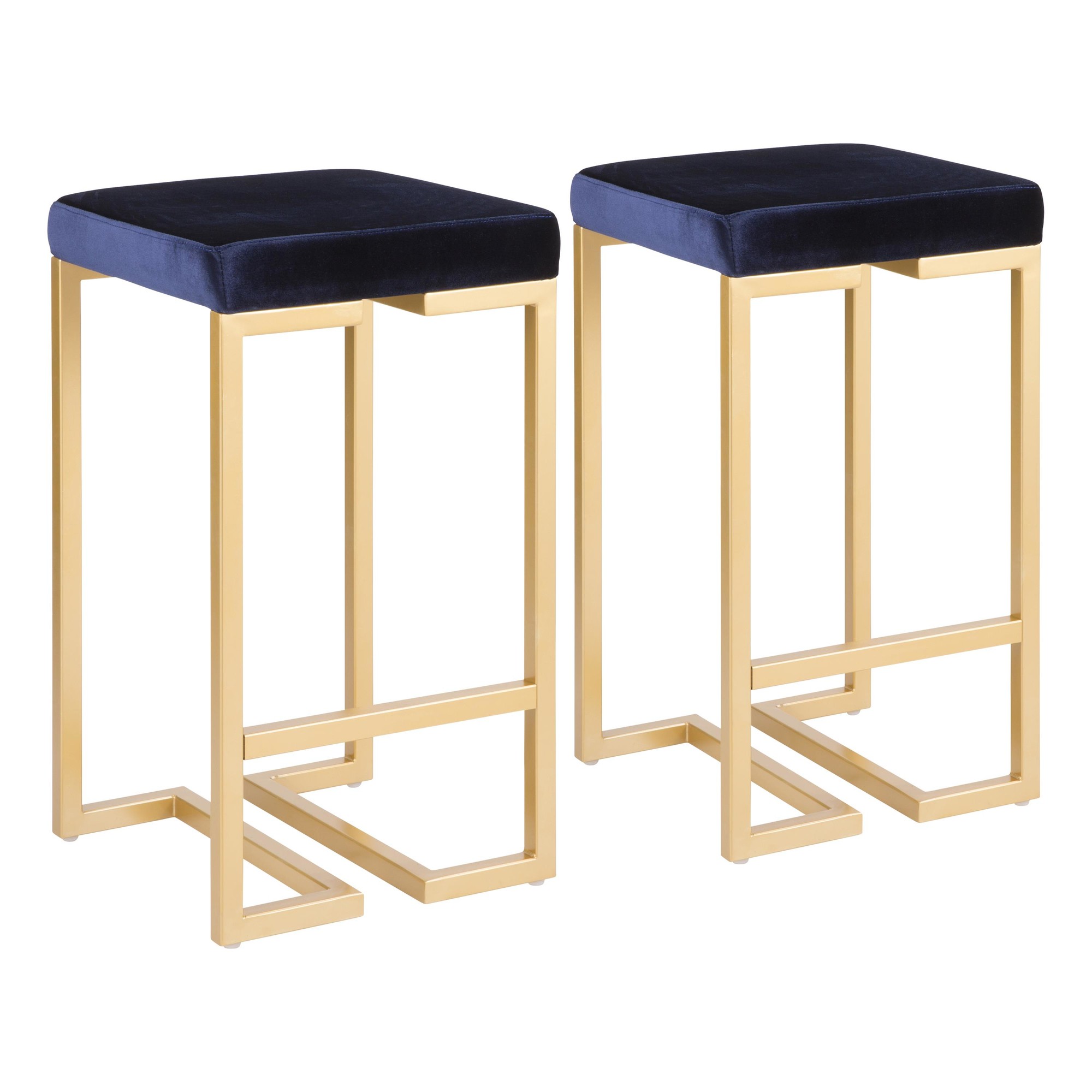 Midas 26-Inch Gold Contemporary Blue Velvet Counter Stools (Set of 2) 3 Midas 26-Inch Gold Contemporary Blue Velvet Counter Stools (Set of 2) - Image 3