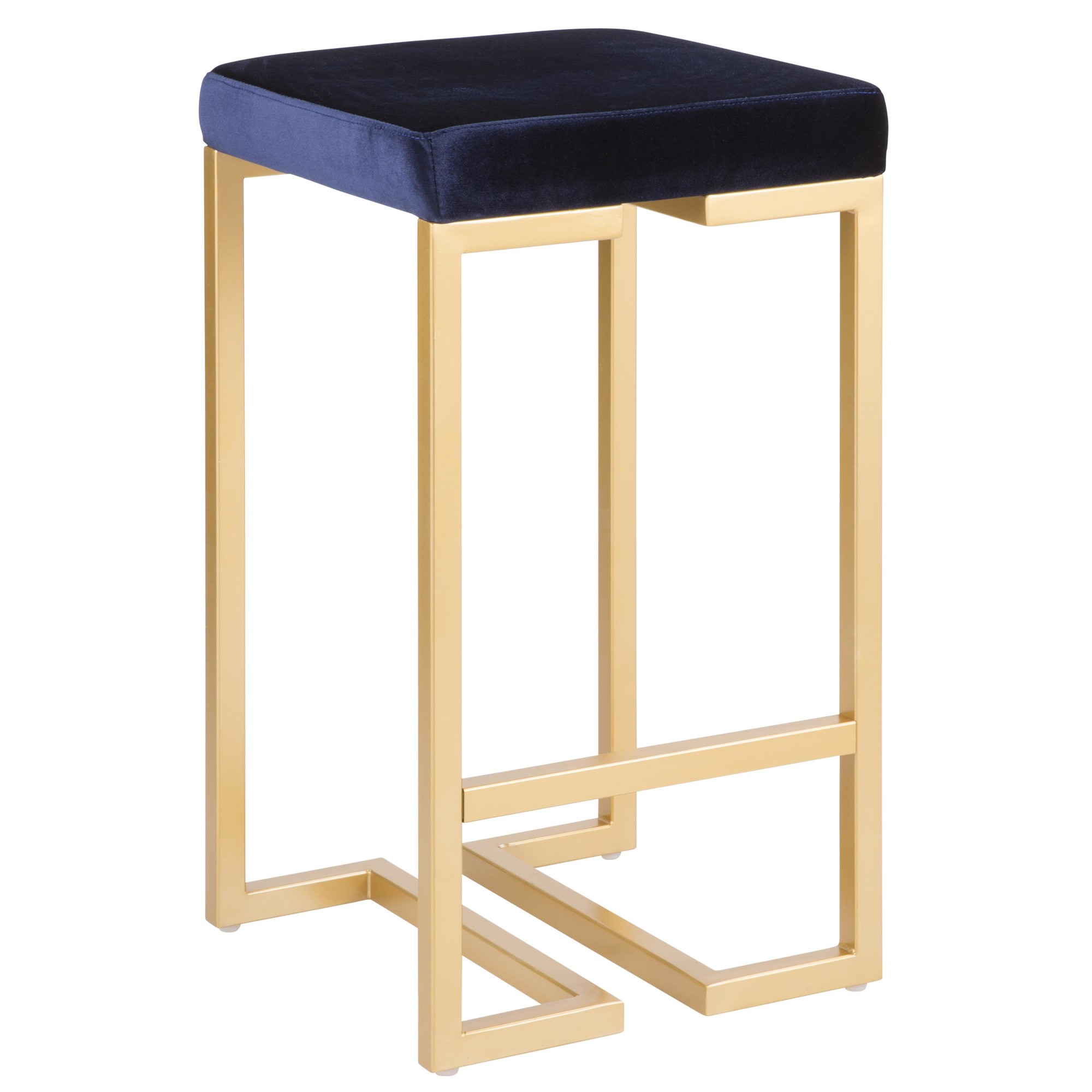 Midas 26-Inch Gold Contemporary Blue Velvet Counter Stools (Set of 2) 4 Midas 26-Inch Gold Contemporary Blue Velvet Counter Stools (Set of 2) - Image 4