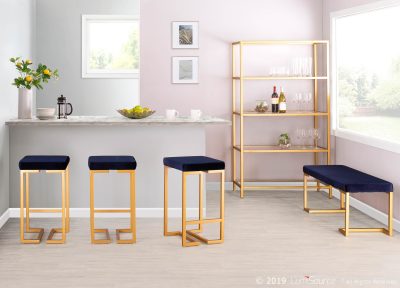 Midas 26-Inch Gold Contemporary Blue Velvet Counter Stools (Set of 2)