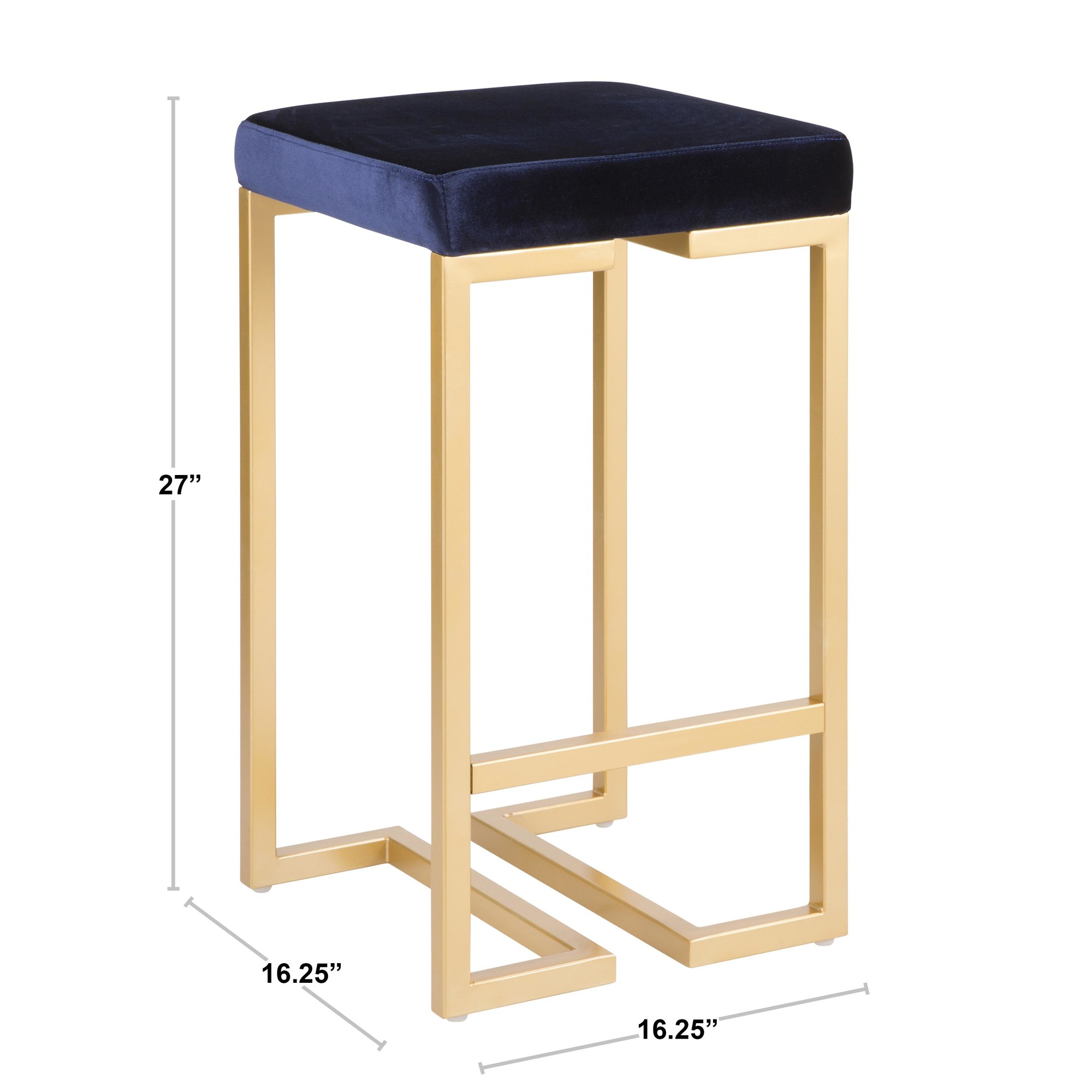 Midas 26-Inch Gold Contemporary Blue Velvet Counter Stools (Set of 2) 10 Midas 26-Inch Gold Contemporary Blue Velvet Counter Stools (Set of 2) - Image 10
