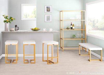 Midas 26-Inch Gold and White Velvet Contemporary Counter Stools (Set of 2)