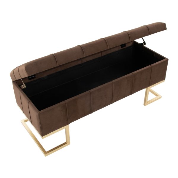 Midas Contemporary Brown Velvet Storage Bench Gold Steel Frame LumiSource 10