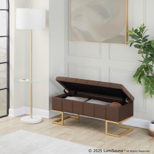 Midas Contemporary Brown Velvet Storage Bench Gold Steel Frame LumiSource 2