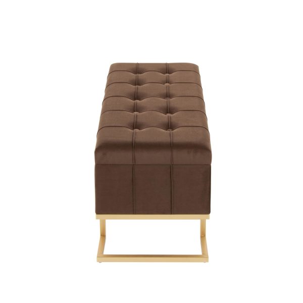 Midas Contemporary Brown Velvet Storage Bench Gold Steel Frame LumiSource 5