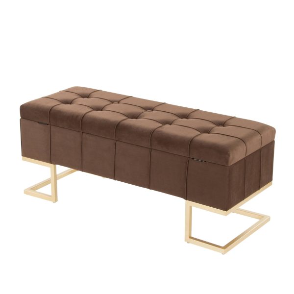 Midas Contemporary Brown Velvet Storage Bench Gold Steel Frame LumiSource 6