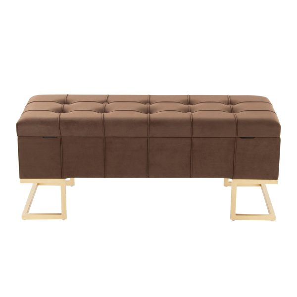 Midas Contemporary Brown Velvet Storage Bench Gold Steel Frame LumiSource 7
