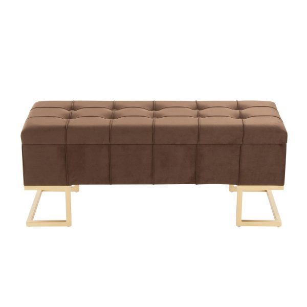 Midas Contemporary Brown Velvet Storage Bench Gold Steel Frame LumiSource 8