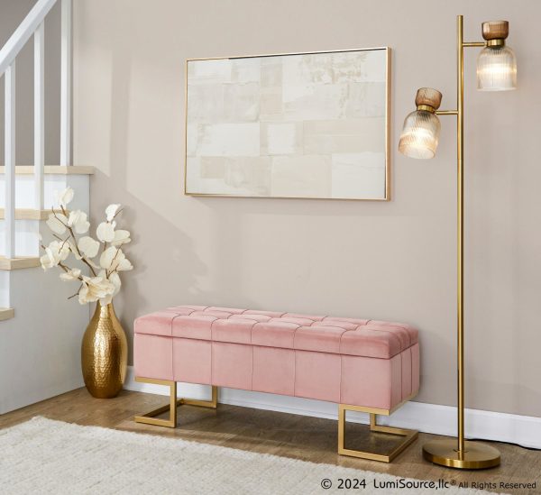 Midas Glam Pink Velvet Gold Steel Storage Bench 1