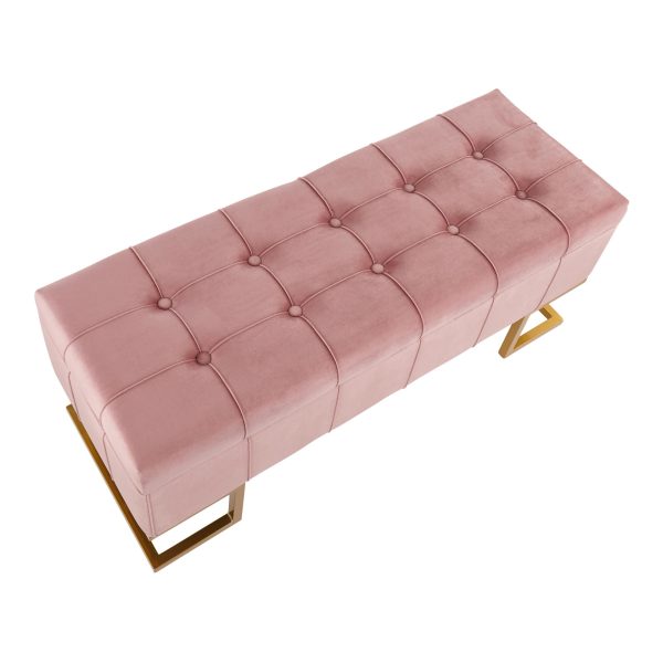 Midas Glam Pink Velvet Gold Steel Storage Bench 10