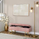 Midas Glam Pink Velvet Gold Steel Storage Bench 14 Midas Glam Pink Velvet Gold Steel Storage Bench