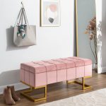 Midas Glam Pink Velvet Gold Steel Storage Bench 16 Midas Glam Pink Velvet Gold Steel Storage Bench