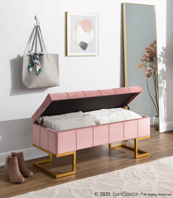 Midas Glam Pink Velvet Gold Steel Storage Bench 3