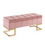 Midas Glam Pink Velvet Gold Steel Storage Bench 18 Midas Glam Pink Velvet Gold Steel Storage Bench