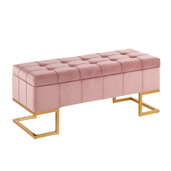 Midas Glam Pink Velvet Gold Steel Storage Bench 4
