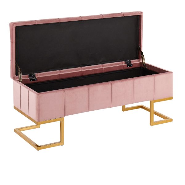 Midas Glam Pink Velvet Gold Steel Storage Bench 5