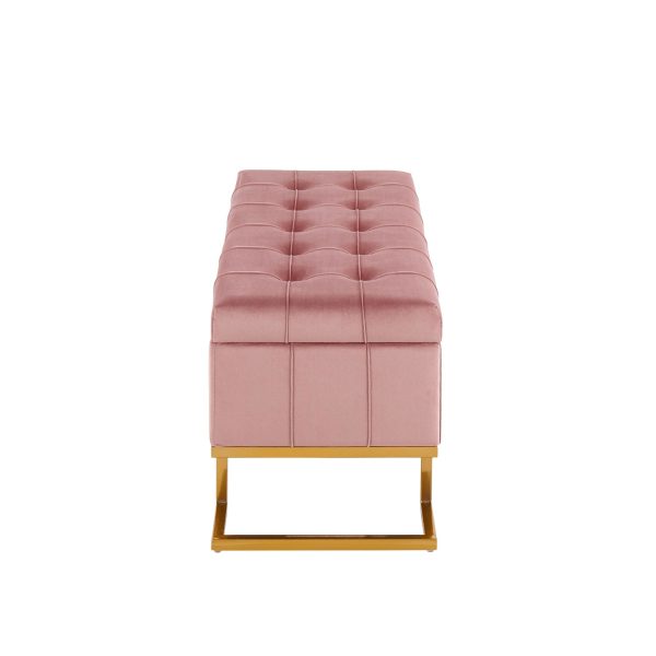 Midas Glam Pink Velvet Gold Steel Storage Bench 6
