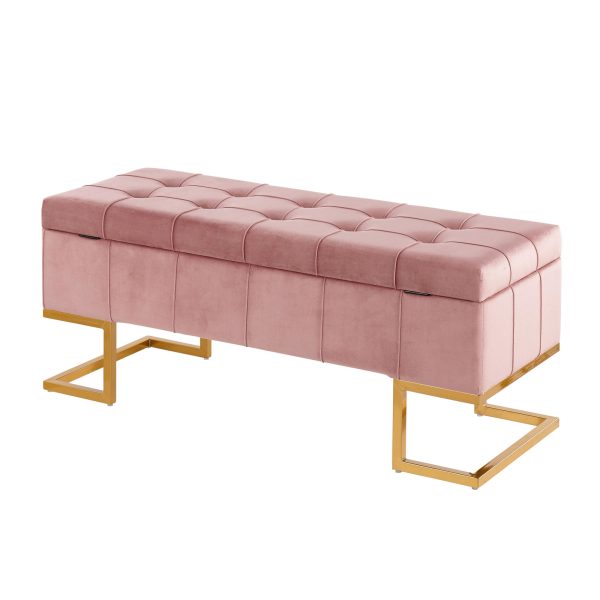 Midas Glam Pink Velvet Gold Steel Storage Bench 7