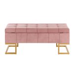 Midas Glam Pink Velvet Gold Steel Storage Bench 22 Midas Glam Pink Velvet Gold Steel Storage Bench