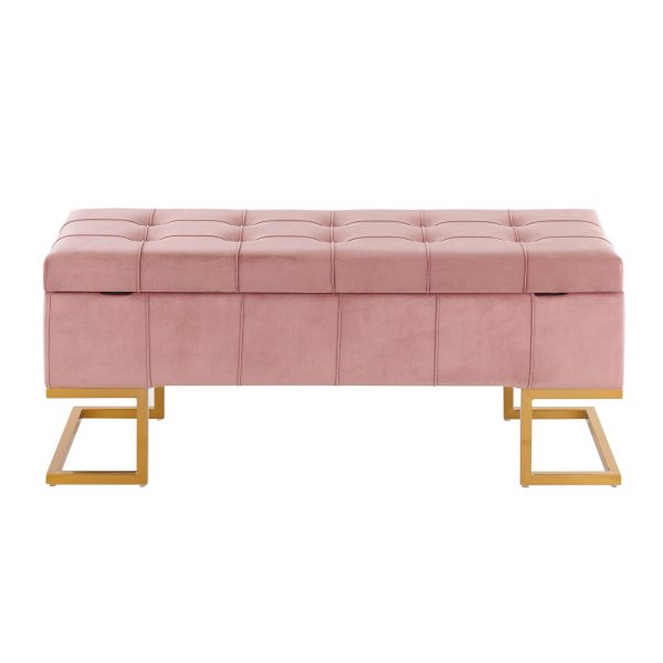 Midas Glam Pink Velvet Gold Steel Storage Bench 8