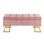 Midas Glam Pink Velvet Gold Steel Storage Bench 23 Midas Glam Pink Velvet Gold Steel Storage Bench
