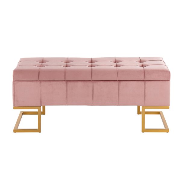 Midas Glam Pink Velvet Gold Steel Storage Bench 9
