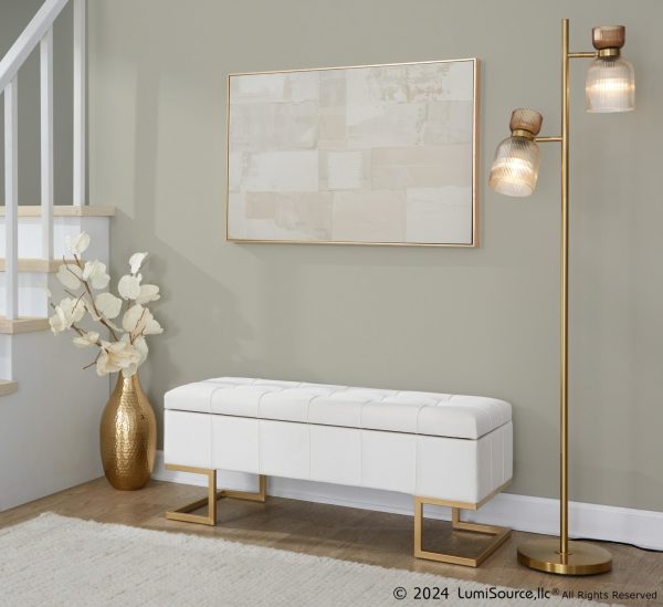 Midas Gold White Velvet Contemporary Storage Bench 1
