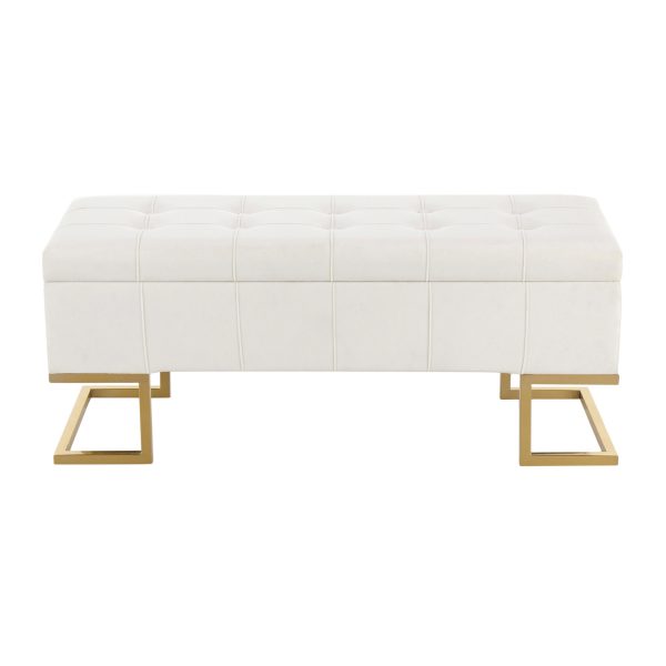 Midas Gold White Velvet Contemporary Storage Bench 10