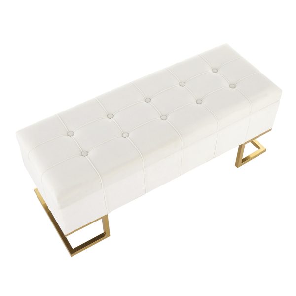 Midas Gold White Velvet Contemporary Storage Bench 11