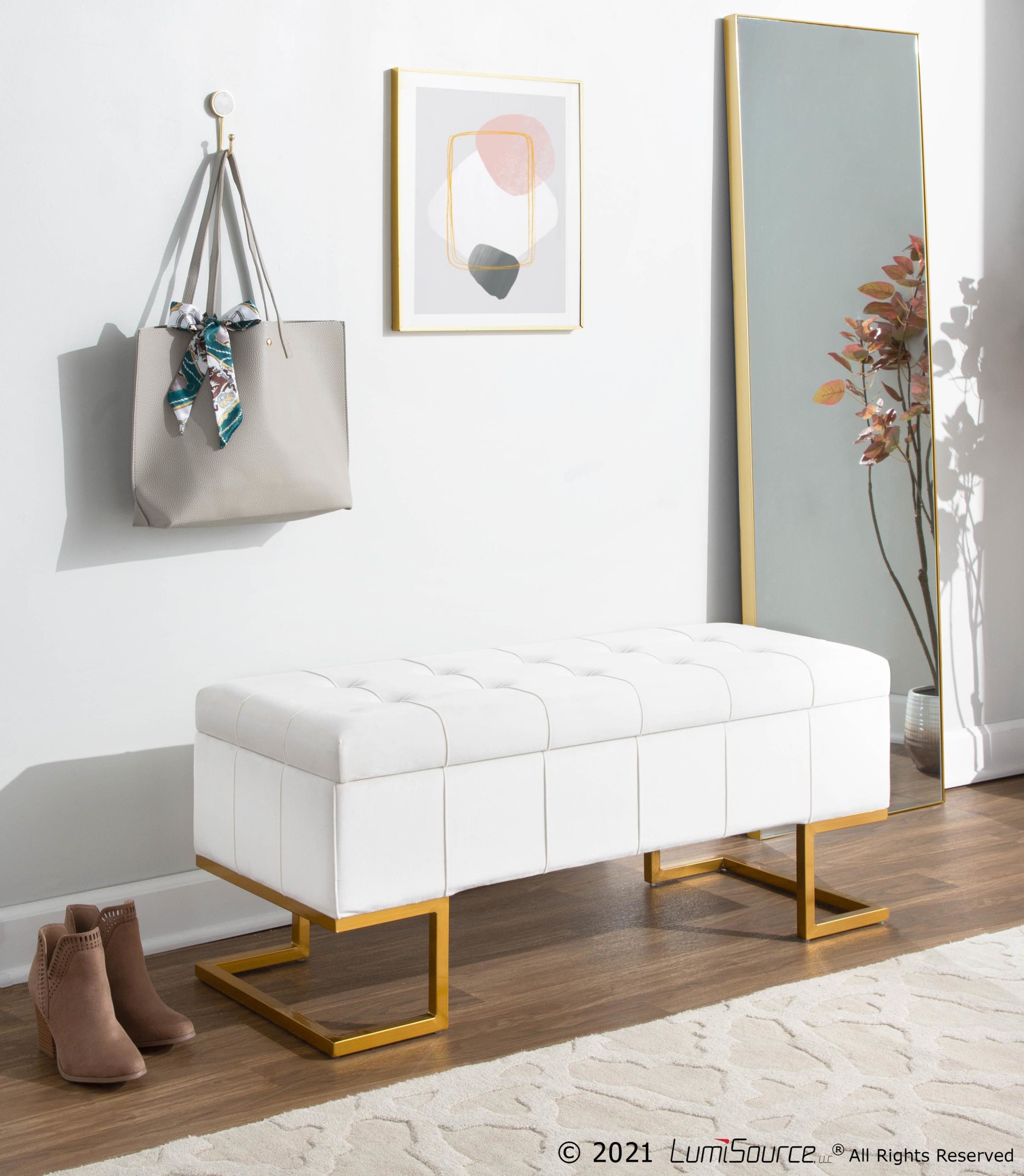 Midas Gold White Velvet Contemporary Storage Bench 3 Midas Gold White Velvet Contemporary Storage Bench - Image 3
