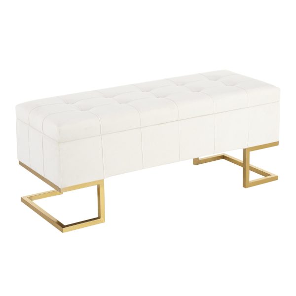 Midas Gold White Velvet Contemporary Storage Bench 5