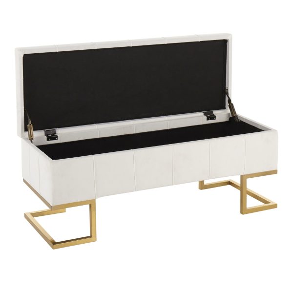 Midas Gold White Velvet Contemporary Storage Bench 6