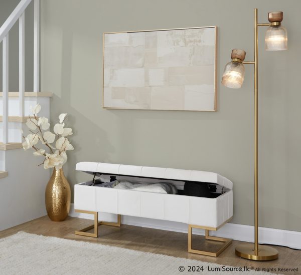 Midas Gold White Velvet Contemporary Storage Bench