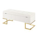 Midas Gold White Velvet Contemporary Storage Bench 20 Midas Gold White Velvet Contemporary Storage Bench