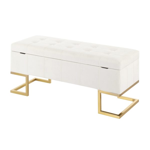 Midas Gold White Velvet Contemporary Storage Bench 8