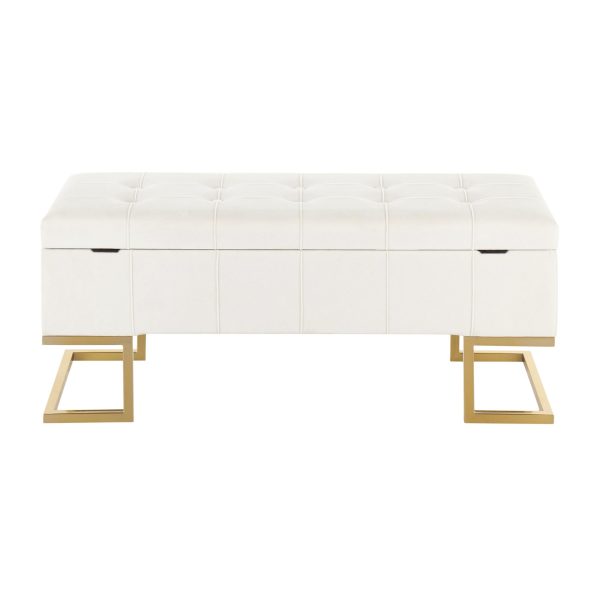 Midas Gold White Velvet Contemporary Storage Bench 9