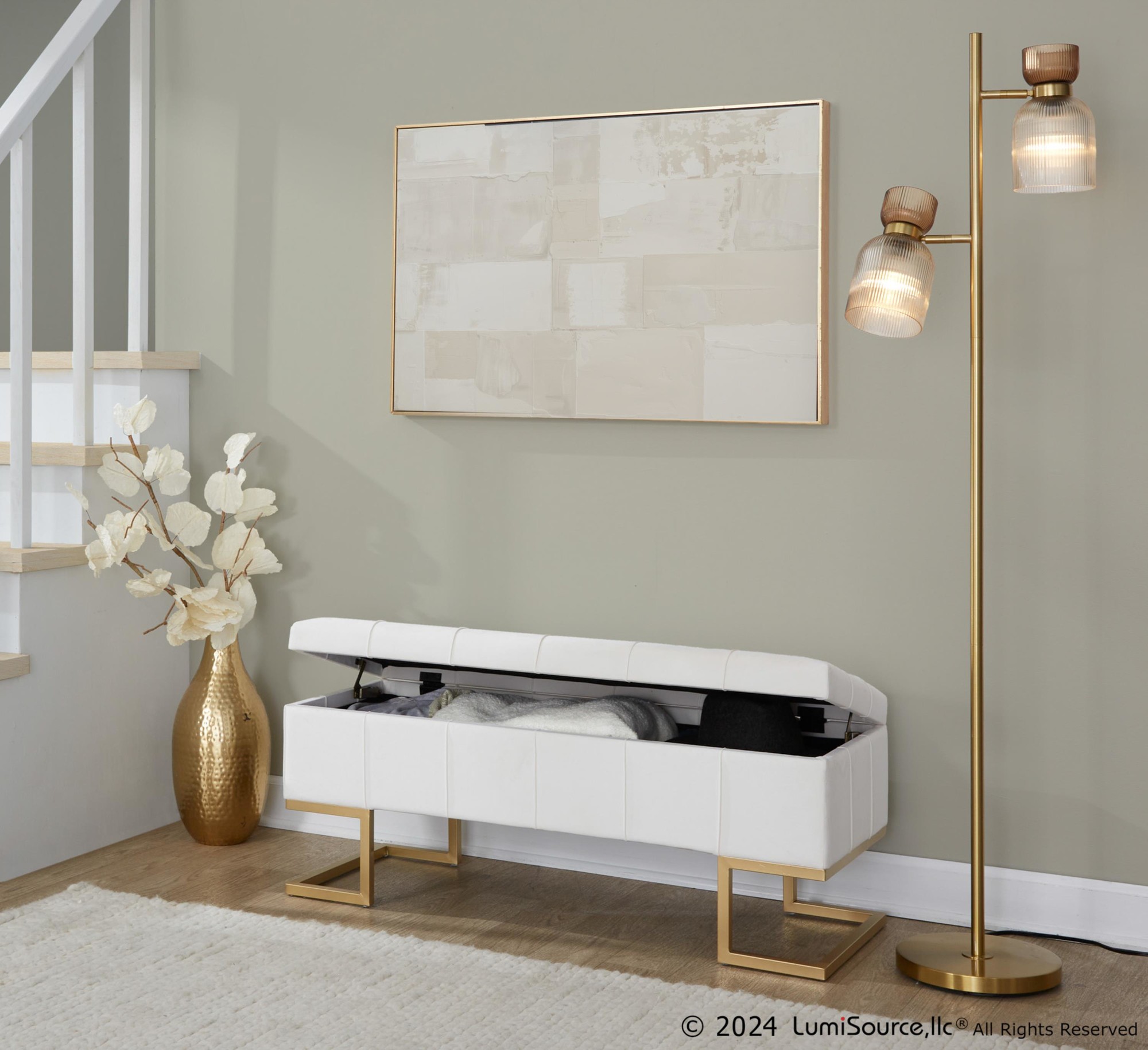 Midas Gold White Velvet Contemporary Storage Bench 1 Midas Gold White Velvet Contemporary Storage Bench
