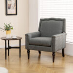 Mid Century Modern Gray Linen Upholstered Armchair with Cushion 8 Mid Century Modern Gray Linen Upholstered Armchair with Cushion