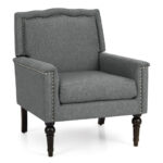 Mid Century Modern Gray Linen Upholstered Armchair with Cushion 10 Mid Century Modern Gray Linen Upholstered Armchair with Cushion