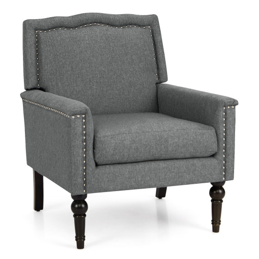 Mid Century Modern Gray Linen Upholstered Armchair with Cushion 3 Mid Century Modern Gray Linen Upholstered Armchair with Cushion - Image 3