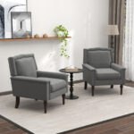 Mid Century Modern Gray Linen Upholstered Armchair with Cushion 12 Mid Century Modern Gray Linen Upholstered Armchair with Cushion