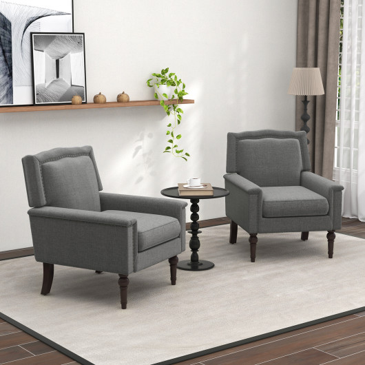Mid Century Modern Gray Linen Upholstered Armchair with Cushion 5 Mid Century Modern Gray Linen Upholstered Armchair with Cushion - Image 5