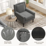 Mid Century Modern Gray Linen Upholstered Armchair with Cushion 13 Mid Century Modern Gray Linen Upholstered Armchair with Cushion